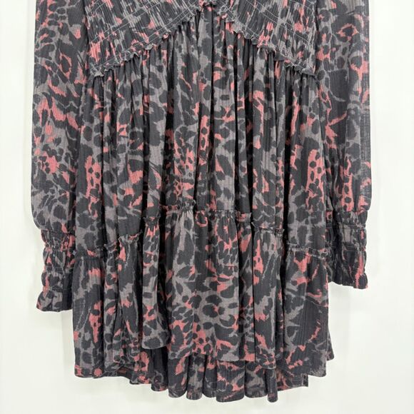 Free People Dark Romance Babydoll Tunic in Dark Combo, Sz XS, Boho Leopard Print - Picture 6 of 11